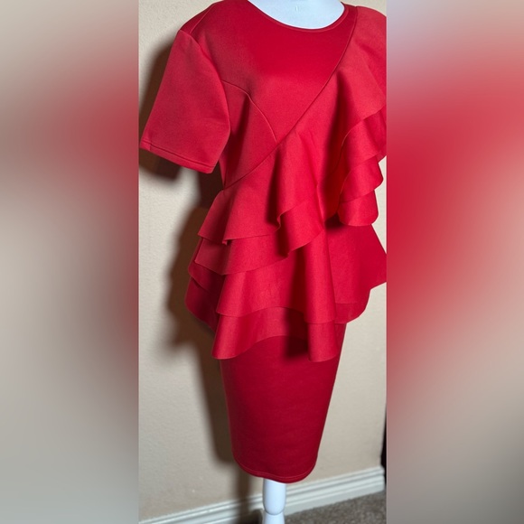Chic Asymmetrical Red Ruffle Dress - Picture 2 of 7